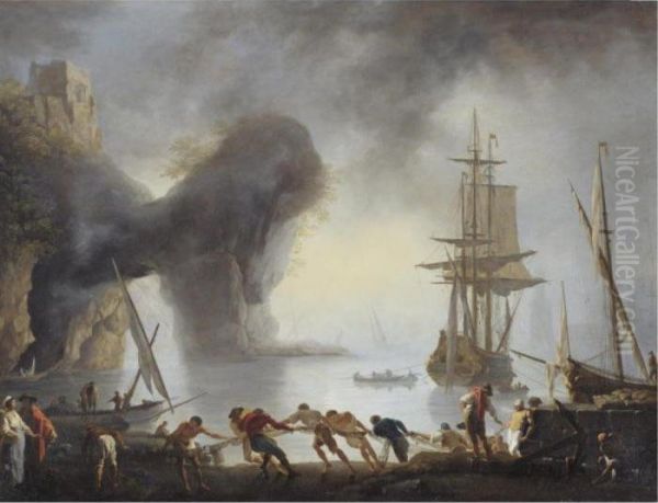 An Italianate Port With Morning Mist Oil Painting by Claude-joseph Vernet