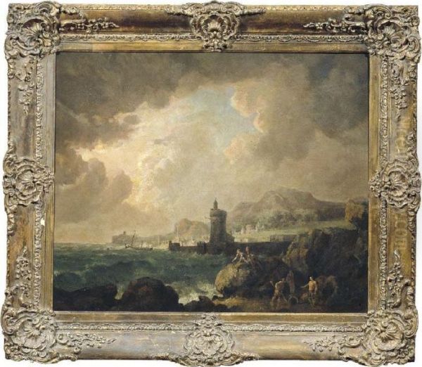 Veduta Di Porto Con Tempesta Oil Painting by Claude-joseph Vernet