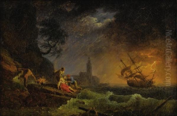 Shipwreck On Stormy Sea Oil Painting by Claude-joseph Vernet