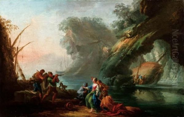 Marina Con Figure Oil Painting by Claude-joseph Vernet