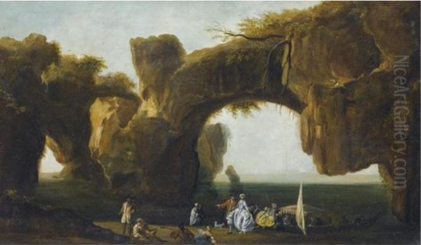 A Coastal Landscape With Elegant Figures Oil Painting by Claude-joseph Vernet