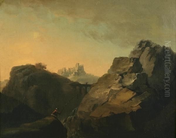 Fisherman By Cliffs Oil Painting by Claude-joseph Vernet