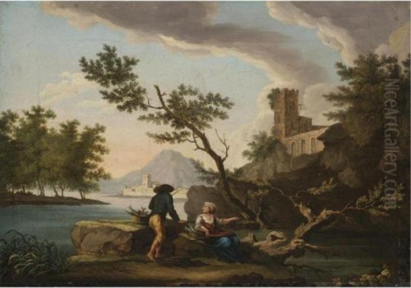 A Mediterranean Coastal Scene With A Fisherman Oil Painting by Claude-joseph Vernet