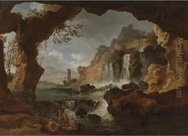 View Of The Falls Of Tivoli Oil Painting by Claude-joseph Vernet