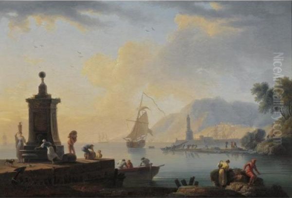 Mediterranean Port Scene Oil Painting by Claude-joseph Vernet