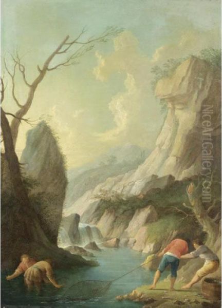 Paesaggio Fluviale Con Pescatori Oil Painting by Claude-joseph Vernet