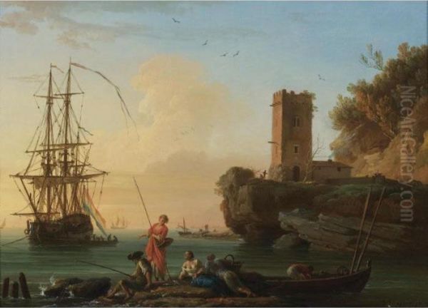 Fishermen Oil Painting by Claude-joseph Vernet