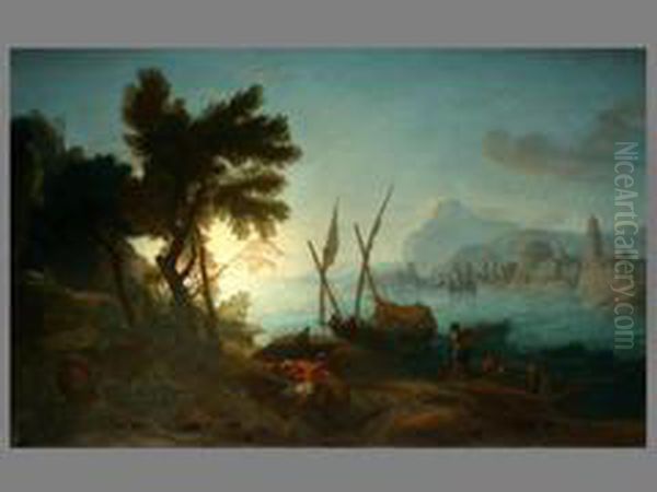 Kustenlandschaft Mit Hafenburg
Und Figurenstaffage Oil Painting by Claude-joseph Vernet