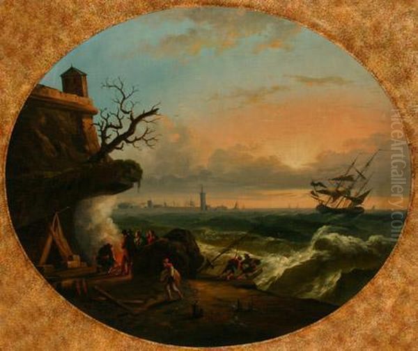 Port Scene With Figures Before A Storm Oil Painting by Claude-joseph Vernet