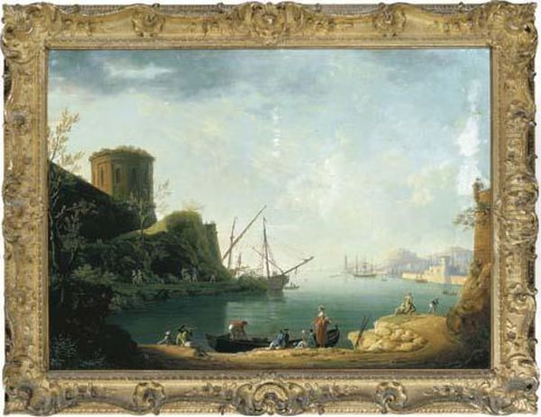 A Mediterranean Port With Fishermen Oil Painting by Claude-joseph Vernet