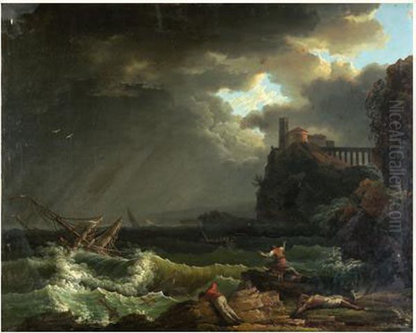 Scene De Tempete Pres Des Cotes. Oil Painting by Claude-joseph Vernet