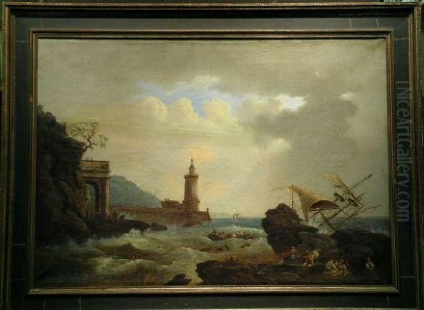 Shipwreck Of Harbor Oil Painting by Claude-joseph Vernet