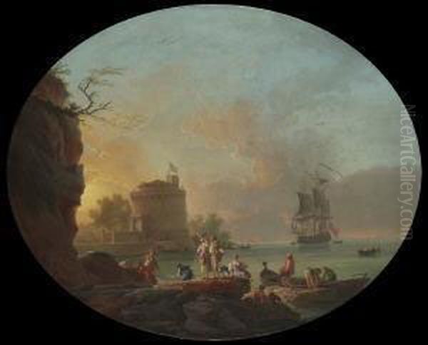 Hafenszene Bei Aufgehender
 Sonne. Oil Painting by Claude-joseph Vernet