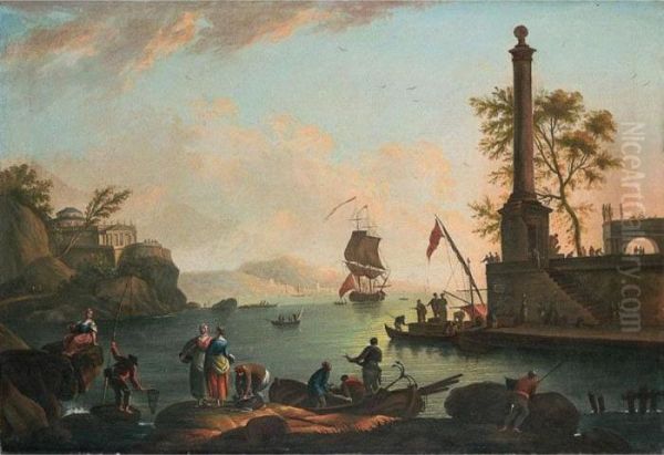 Veduta Di Porto Con Barche E Figure Oil Painting by Claude-joseph Vernet