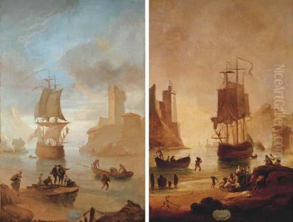 Morning; And Evening Oil Painting by Claude-joseph Vernet