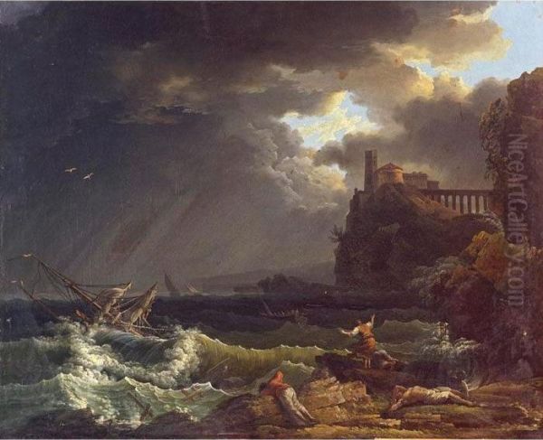 A Shipwreck In A Stormy Sea By The Coast Oil Painting by Claude-joseph Vernet