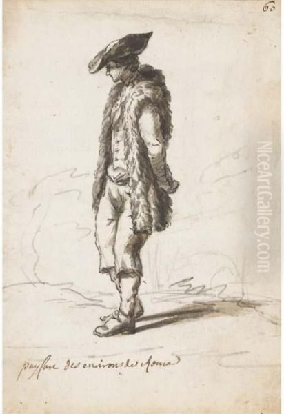 A Peasant Wearing A Sheepskin Coat Oil Painting by Claude-joseph Vernet