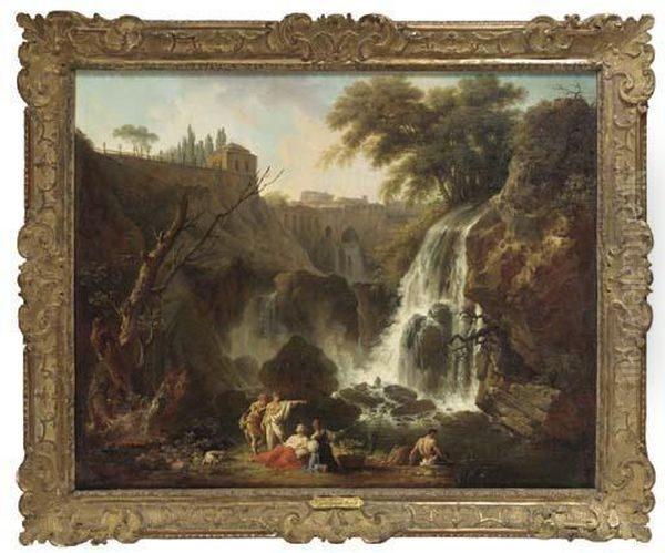 The Waterfalls Near Tivoli With The Villa Of Maecenas Oil Painting by Claude-joseph Vernet