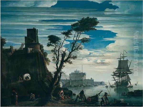 Jv Oil Painting by Claude-joseph Vernet