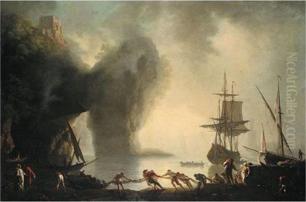 A View Of Posillipo, Near Naples, In The Morning Fog Oil Painting by Claude-joseph Vernet