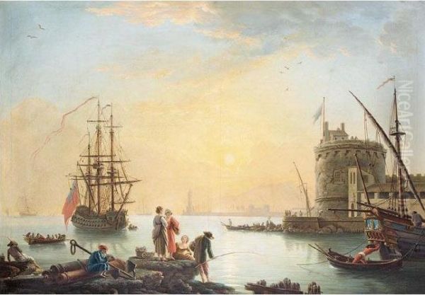 A View Of A Mediterrean Harbour Oil Painting by Claude-joseph Vernet