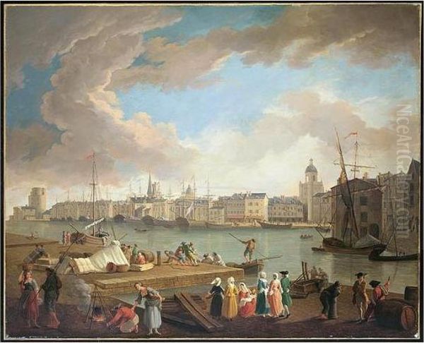 View Of The Port Of La Rochelle, From La Petite Rive Oil Painting by Claude-joseph Vernet