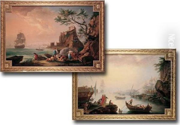 Coastal Scenes With Numerous Figures And Vessels Oil Painting by Claude-joseph Vernet