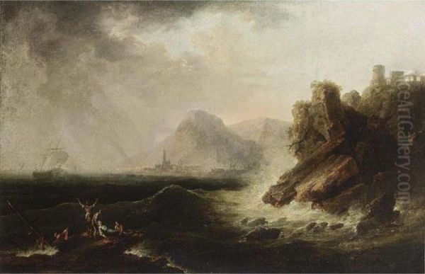 Shipwrecking On A Rocky Coast Oil Painting by Claude-joseph Vernet