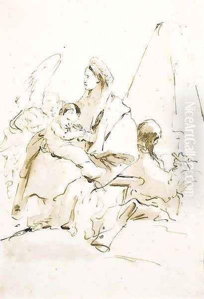 The Rest on the Flight into Egypt, with angels and a pyramid Oil Painting by Giovanni Battista Tiepolo