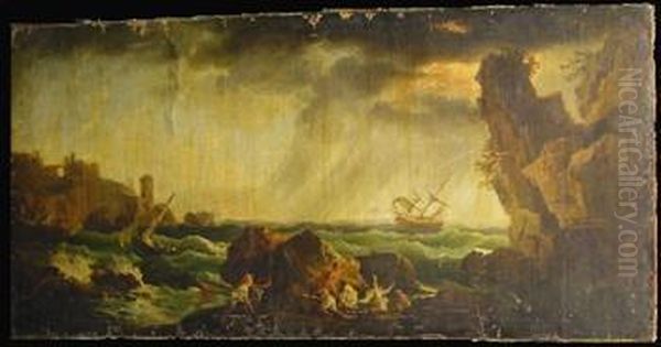 Shipwreck With Survivors On Shore Oil Painting by Claude-joseph Vernet