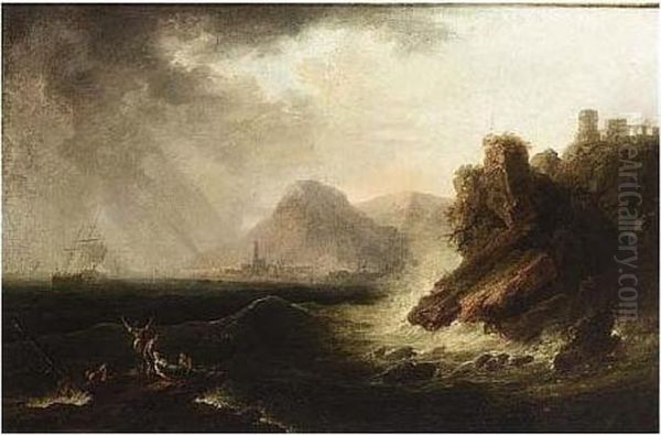 Shipwrecking On A Rocky Coast Oil Painting by Claude-joseph Vernet