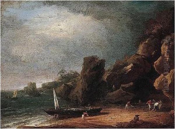 A Coastal Lanscape With Fishermen Oil Painting by Claude-joseph Vernet