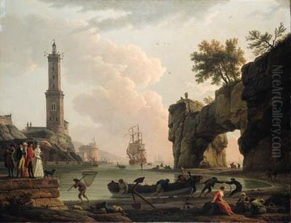 A Mediterranean Harbour At Sunset Oil Painting by Claude-joseph Vernet