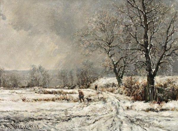 Barbizon, Le Chemin De Halage En Hiver Oil Painting by Alexandre Rene Veron