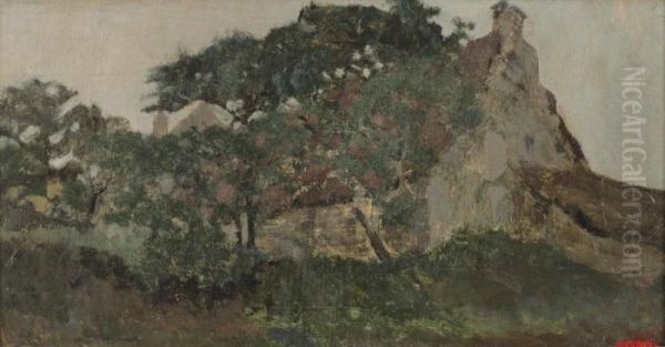 Ferme Entouree D'arbres Oil Painting by Alexandre Rene Veron