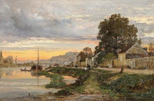 Bord De L'oise Oil Painting by Alexandre Rene Veron