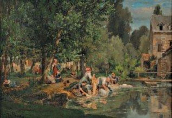 Les Lavandieres Oil Painting by Alexandre Rene Veron