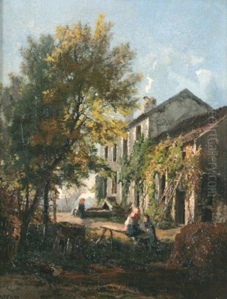 Manoir A Antony Pres De Marlotte Oil Painting by Alexandre Rene Veron