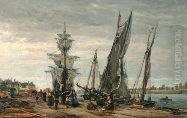 Port De Valery En Somme Oil Painting by Alexandre Rene Veron