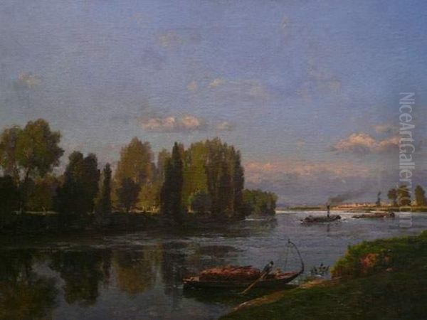 La Seine A Bonnieres Oil Painting by Alexandre Rene Veron