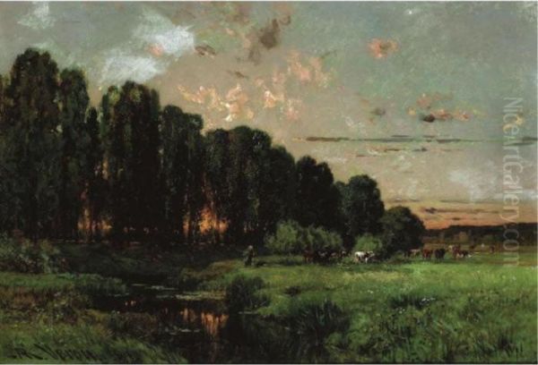 Cattle By A River Oil Painting by Alexandre Rene Veron