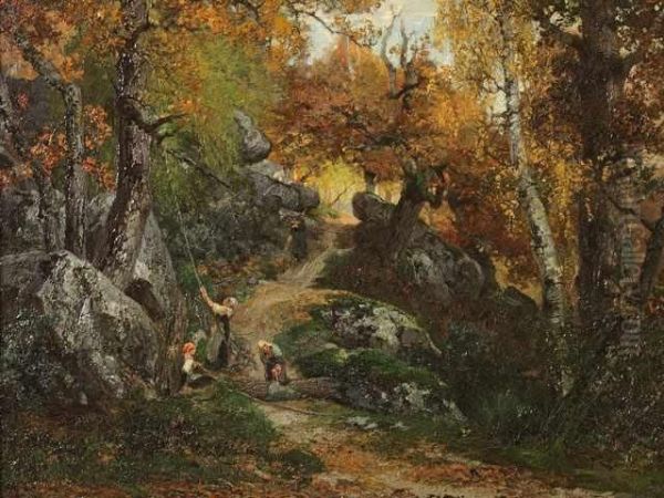 Deboisage En Foret Defontainebleau Oil Painting by Alexandre Rene Veron