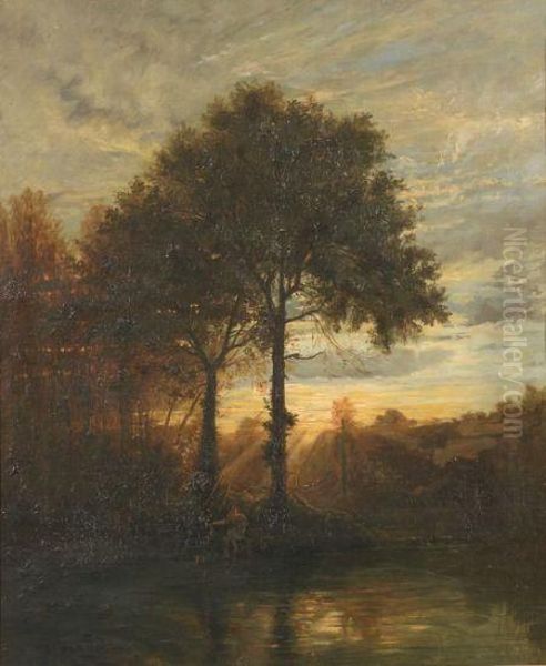 Veron Fishing At Dusk Oil Painting by Alexandre Rene Veron