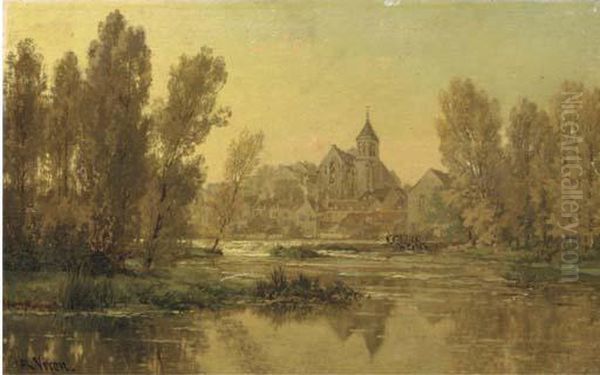 Eglise De Montigny-sur-loing, Seine Et Marne: View On The Church Of Montigny Oil Painting by Alexandre Rene Veron