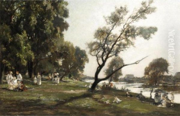 Summer Afternoon On The River Oil Painting by Alexandre Rene Veron