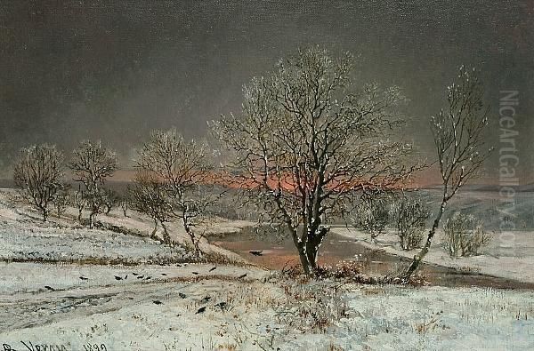 Winter Landscape At Dusk Oil Painting by Alexandre Rene Veron