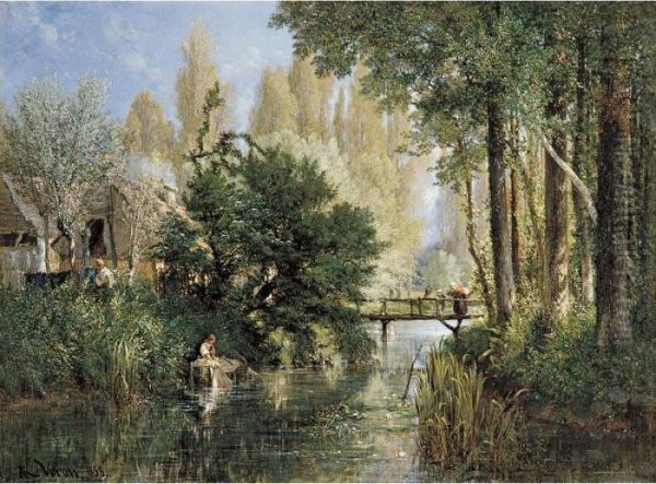 Lavandiere Au Bord De L'eau Oil Painting by Alexandre Rene Veron