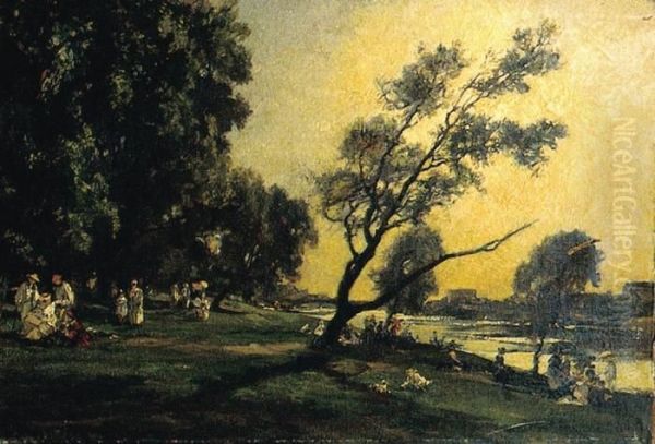 Journee De Printemps En Bord De Riviere Oil Painting by Alexandre Rene Veron