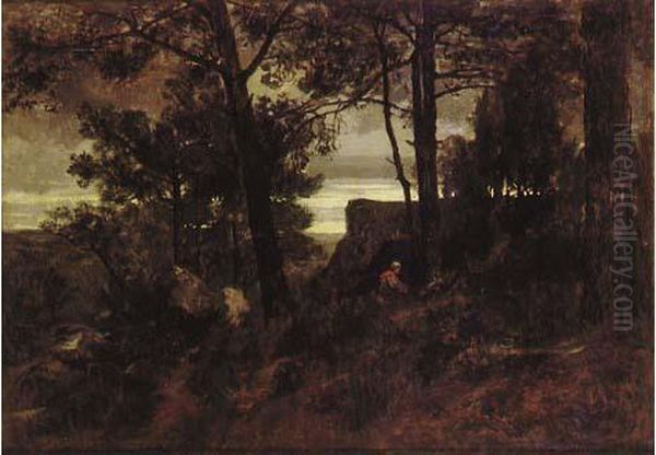  Paysanne Dans La Foret De Fontainebleau, 1854  Oil Painting by Alexandre Rene Veron