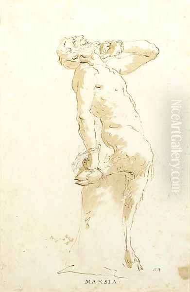 Marsyas standing in profile to the right Oil Painting by Giovanni Battista Tiepolo